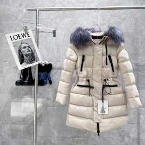 replica Moncler Aphrotiti Women's Glossy Down Jacket with Fox fur Hood Khaki