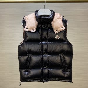 replica Moncler Women's Hooded Stylish Down Vest Black/Pink