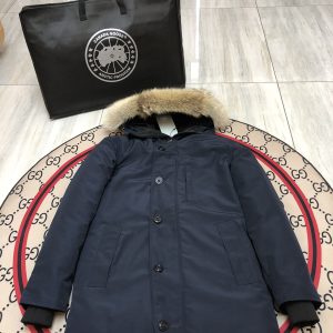Canada Goose Parka Unisex Fur Hooded Long Down Coat-Dark Blue